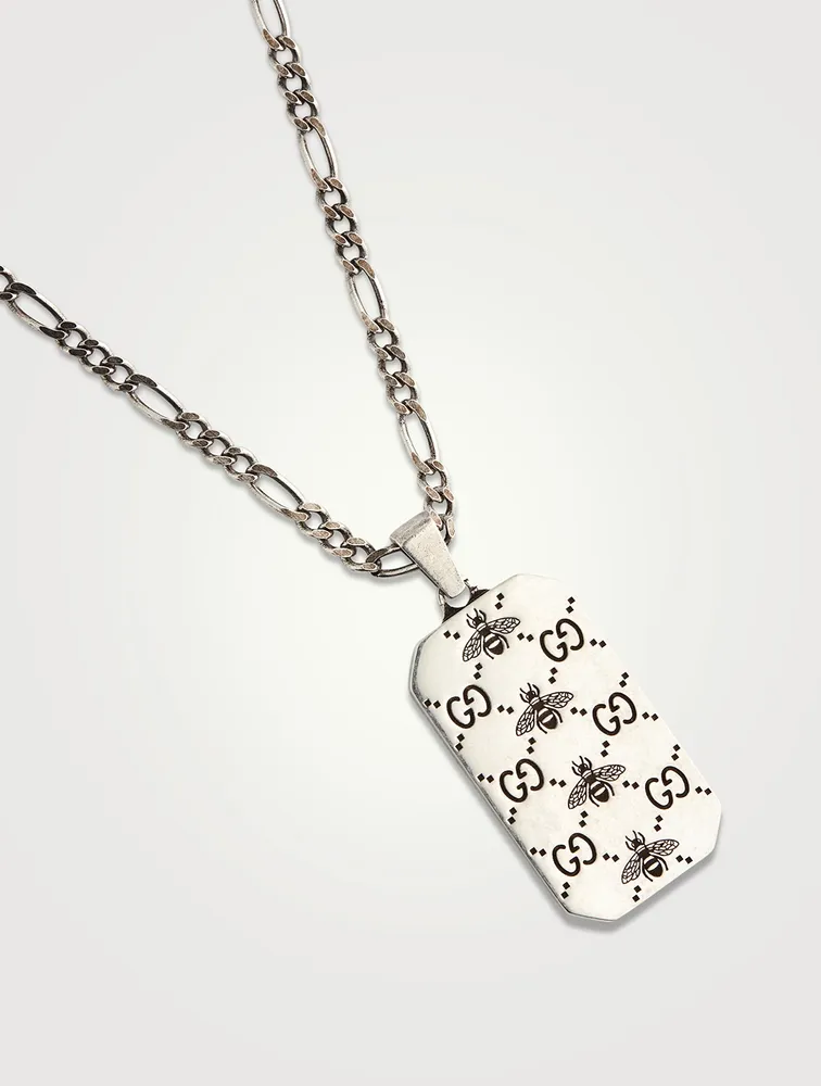 Sterling Silver Bee And Double G Motif Tag Necklace