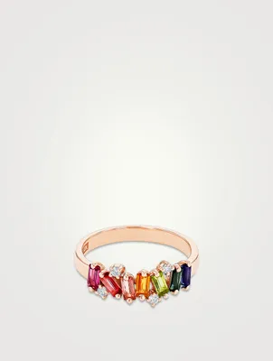 Amalfi Burst 14K Rose Gold Rainbow Half Band Ring With Multicolour Gemstones
