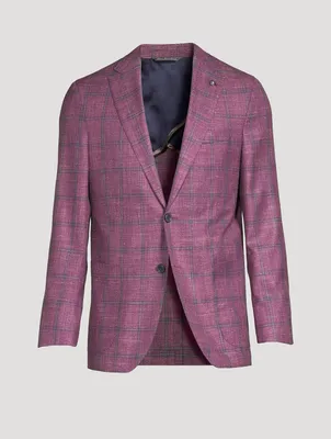 Hampton Wool Silk And Linen Jacket Plaid Print