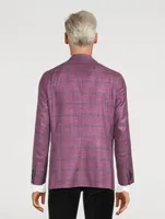 Hampton Wool Silk And Linen Jacket Plaid Print