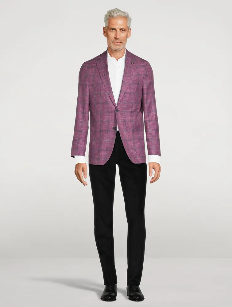 Hampton Wool Silk And Linen Jacket Plaid Print
