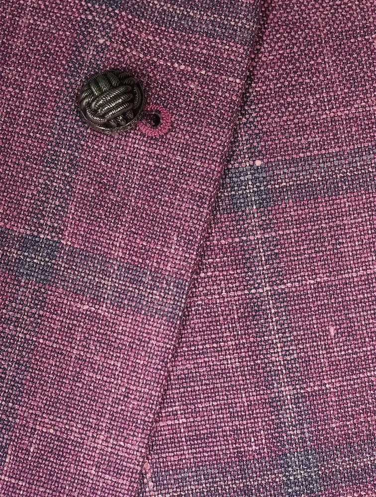 Hampton Wool Silk And Linen Jacket Plaid Print