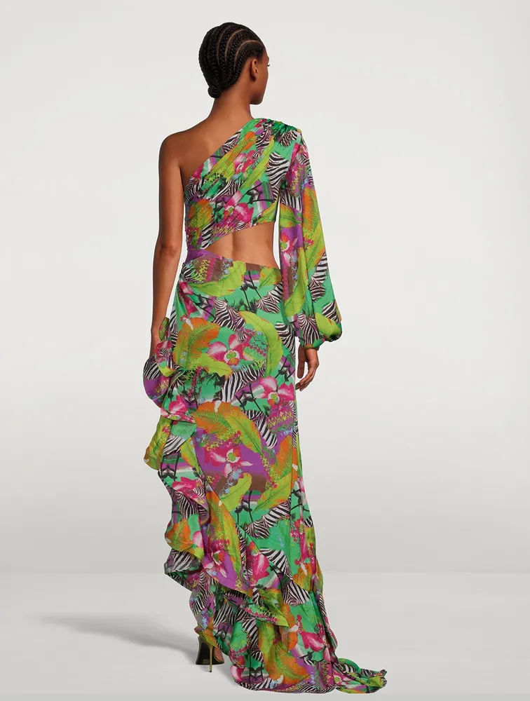 Hanna Asymmetric Gown Miami Print