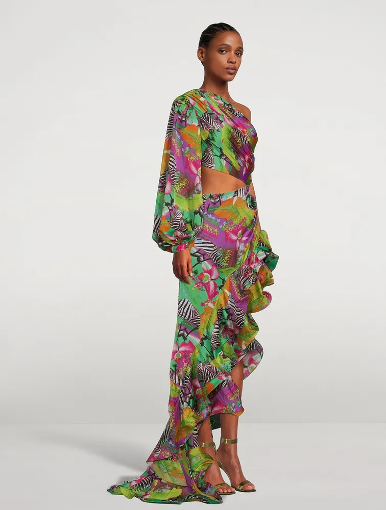 Hanna Asymmetric Gown Miami Print