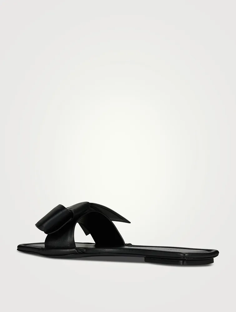 Bow Leather Slide Sandals