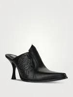 Rose-Embossed Leather Mules