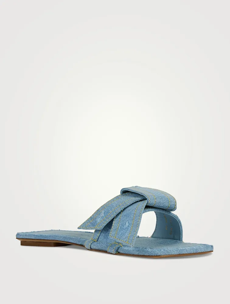 Bow Denim Slide Sandals