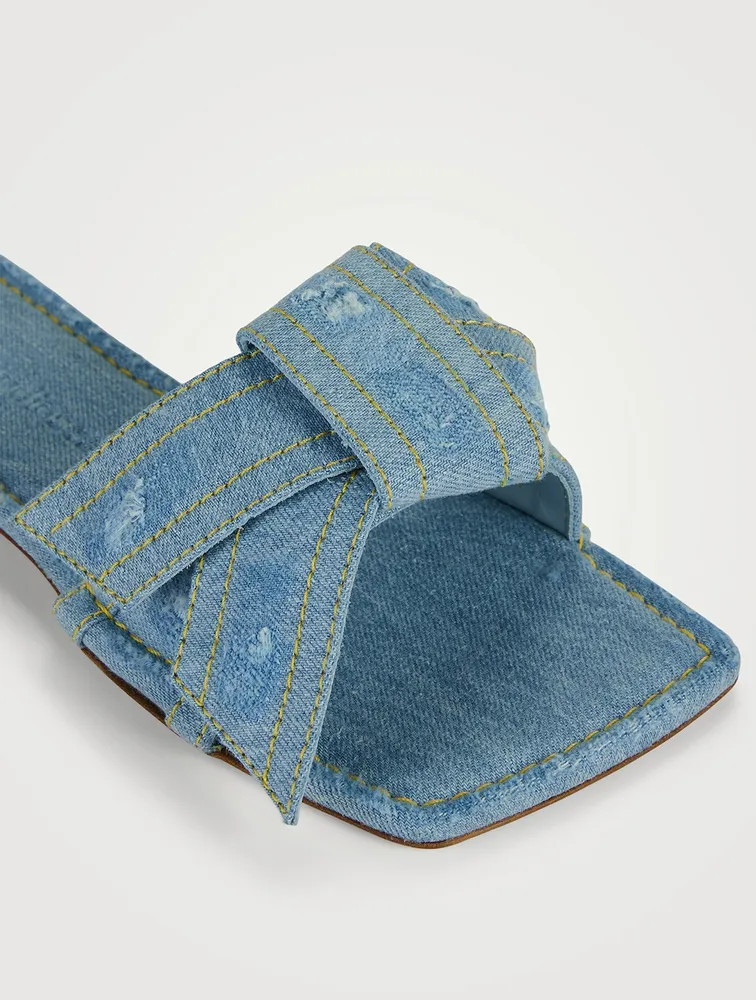 Bow Denim Slide Sandals