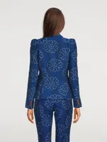 Pouf-Sleeve Blazer Floral Print