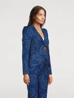 Pouf-Sleeve Blazer Floral Print