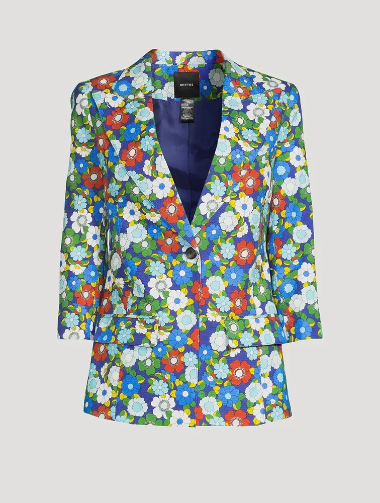 Three-Quarter Sleeve Blazer Floral Print