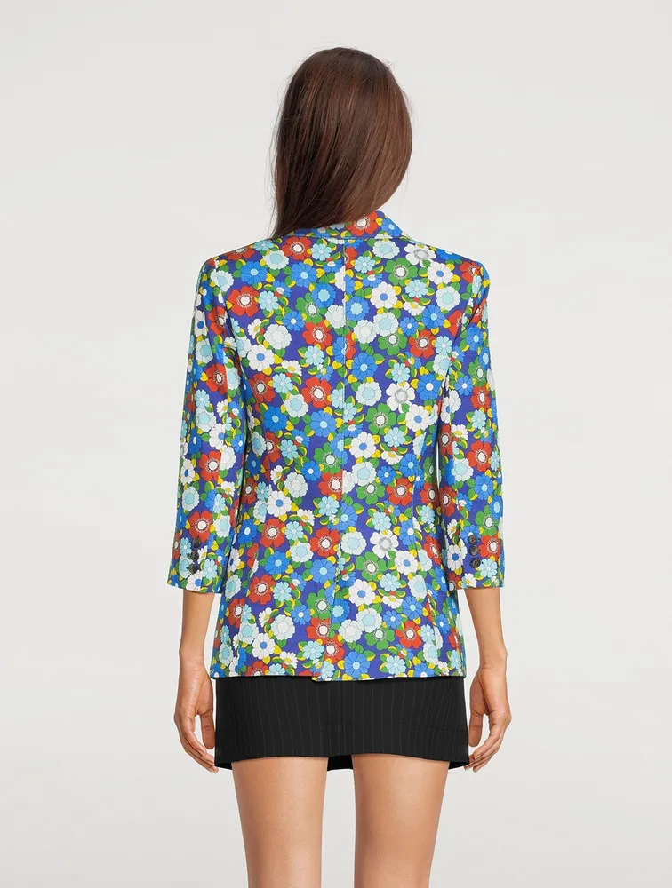 Three-Quarter Sleeve Blazer Floral Print