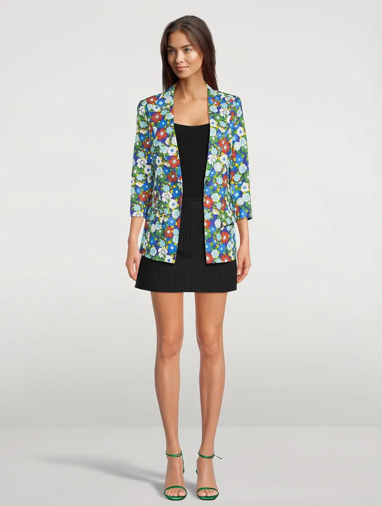 Three-Quarter Sleeve Blazer Floral Print