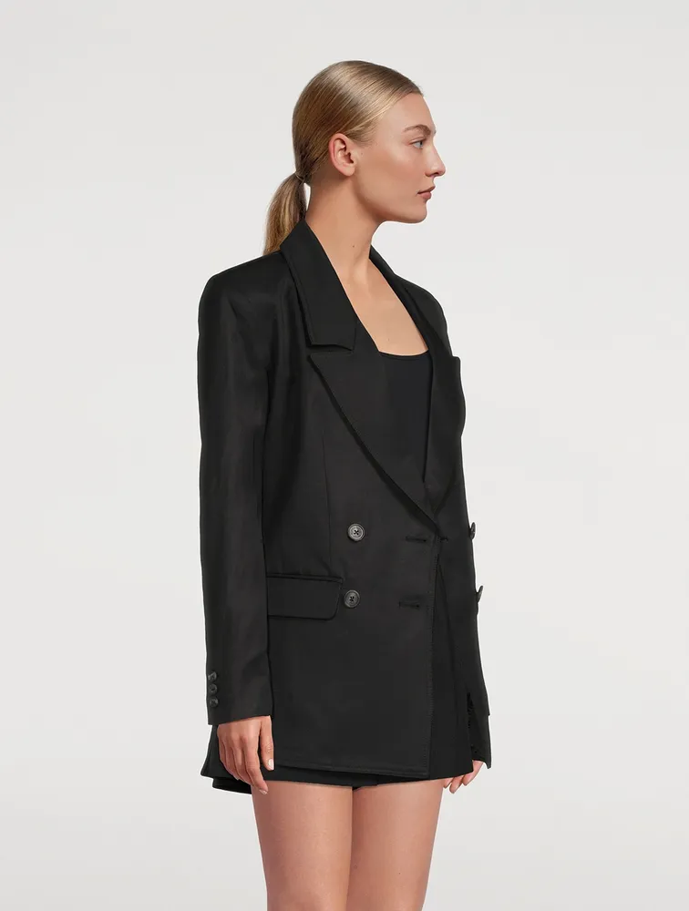 Linen-Blend Double-Breasted Oversized Blazer