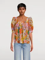 Puff-Sleeve Peasant Blouse Floral Print