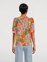 Puff-Sleeve Peasant Blouse Floral Print