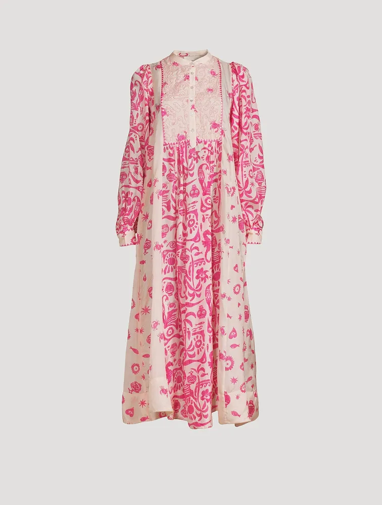 Esmerelda Printed Silk Habotai Midi Dress