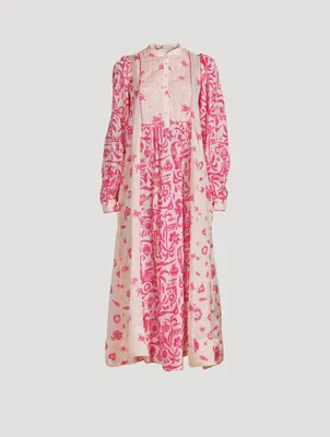 Esmerelda Printed Silk Habotai Midi Dress