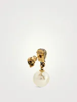 Crystal Skull Earrings With Faux Pearls