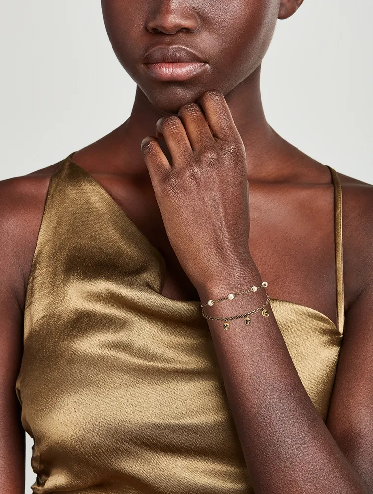 Layered Skull And Faux Pearl Bracelet