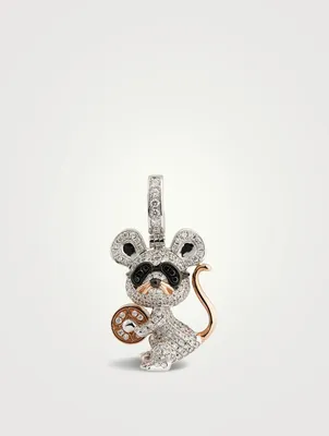 Bo Bo Mouse 18K White Gold And Rose Gold Pendant With White And Black Diamonds