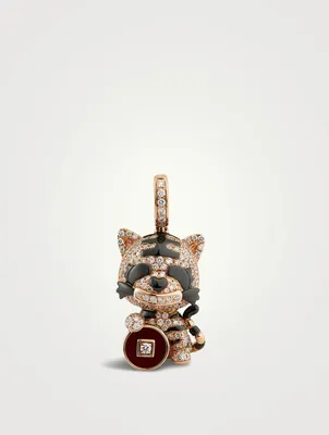 Medium Tiger Bo Bo 18K Rose Gold Pendant With Diamonds And Red Agate