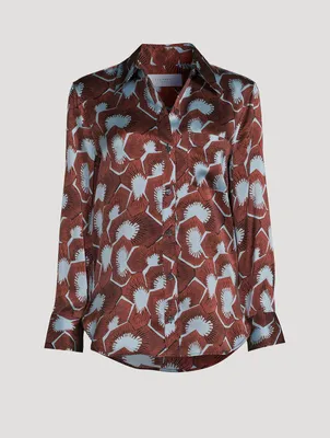 Bradner Silk Satin Shirt Floral Print