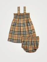 Vintage Check Stretch Cotton Dress With Bloomers