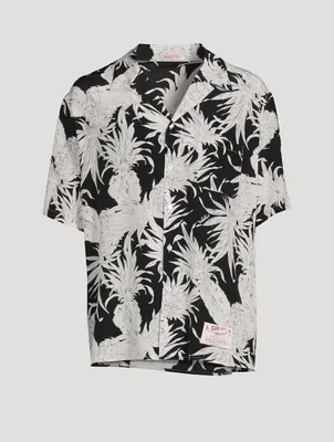 Silk Short-Sleeve Shirt Pineapple Print