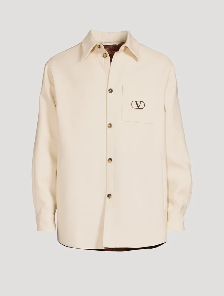 Wool Gabardine Shirt Jacket With VLOGO Patch