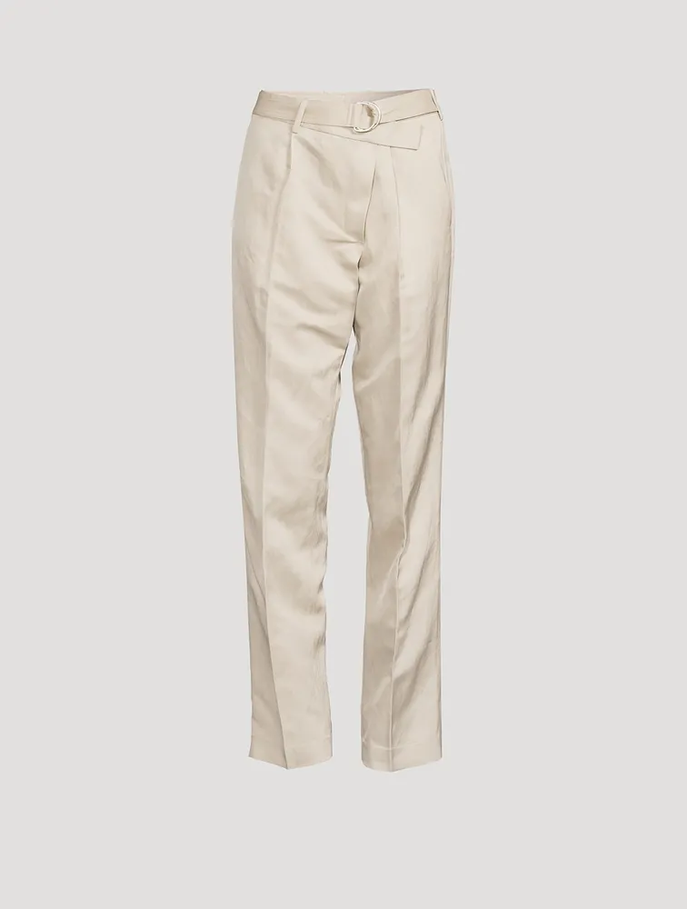 Belted Straight-Leg Wrap Trousers