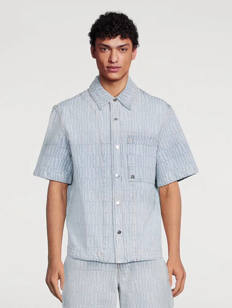 Denim Jacquard Short-Sleeve Shirt