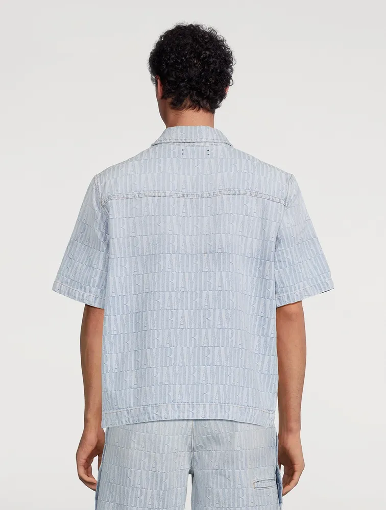 Denim Jacquard Short-Sleeve Shirt