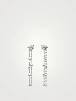 Trend 18K White Gold Freshwater Pearl And Diamond Earrings