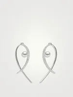 Sleek 18K White Gold Akoya Pearl And Diamond Earrings