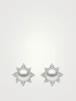 Trend 18K White Gold Akoya Pearl And Diamond Stud Earrings