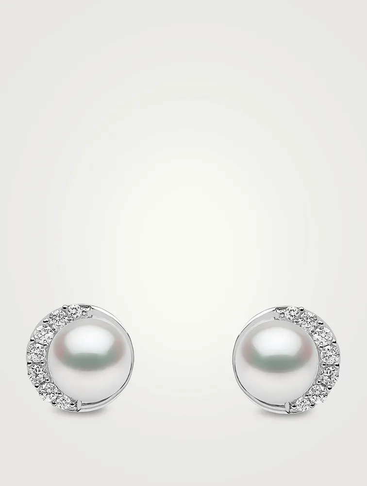 Trend 18K Gold Freshwater Pearl And Diamond Stud Earrings