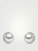 Trend 18K Gold Freshwater Pearl And Diamond Stud Earrings