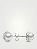 Trend 18K Gold Freshwater Pearl And Diamond Stud Earrings