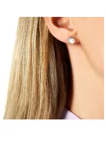 Trend 18K Gold Freshwater Pearl And Diamond Stud Earrings