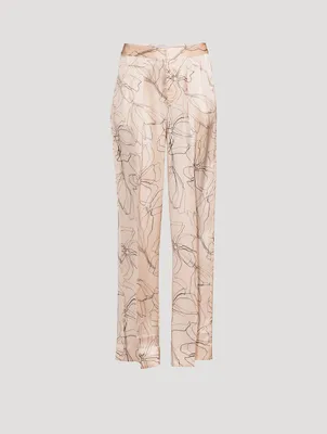 Clement Silk Straight-Leg Trousers Floral Print