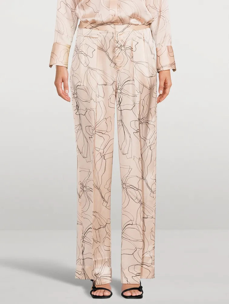 Clement Silk Straight-Leg Trousers Floral Print