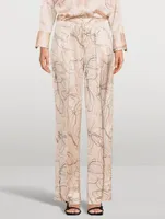 Clement Silk Straight-Leg Trousers Floral Print