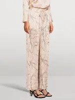 Clement Silk Straight-Leg Trousers Floral Print