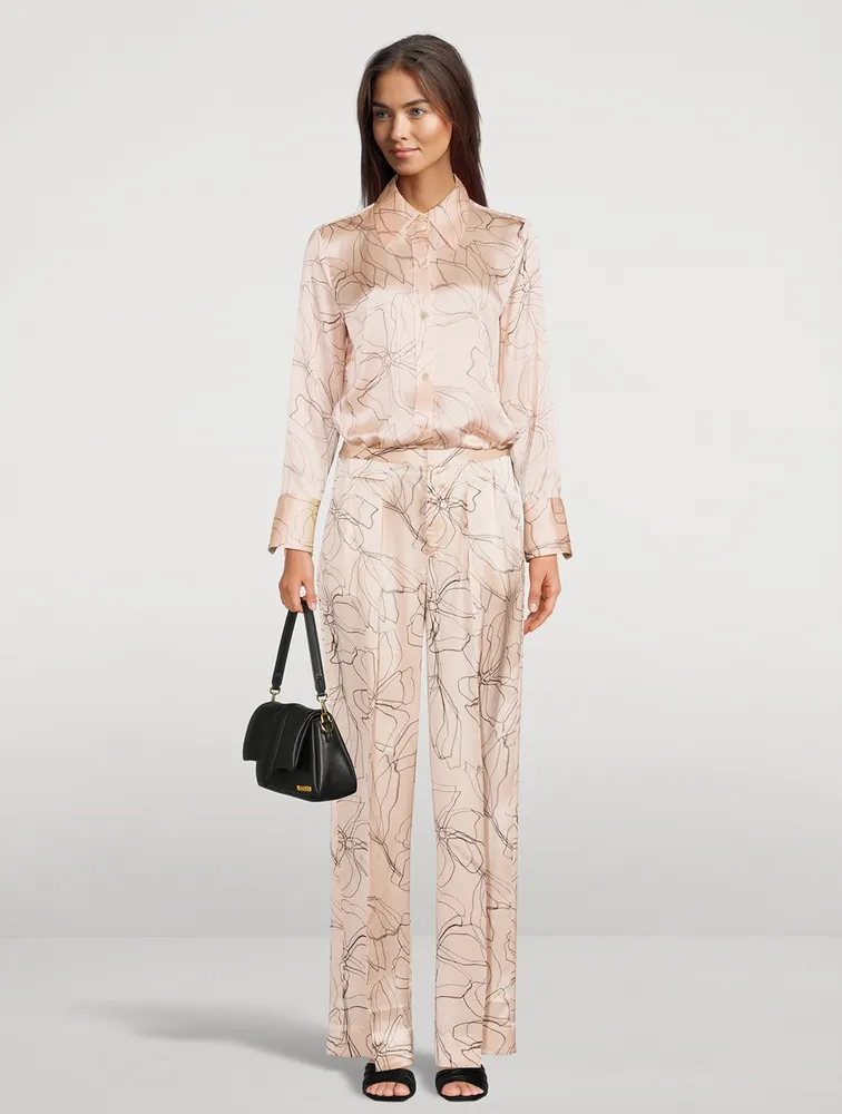 Clement Silk Straight-Leg Trousers Floral Print