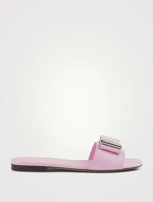 Double Bow Leather Slide Sandals