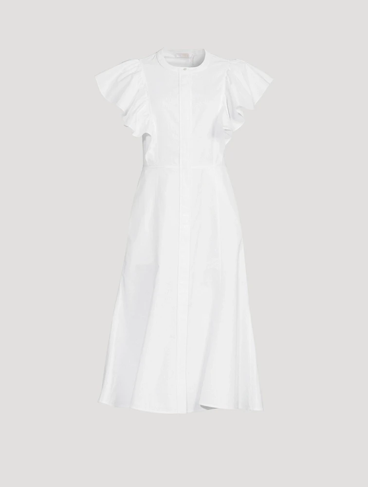 Flutter-Sleeve Poplin Shirt Dress