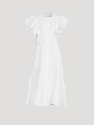 Flutter-Sleeve Poplin Shirt Dress