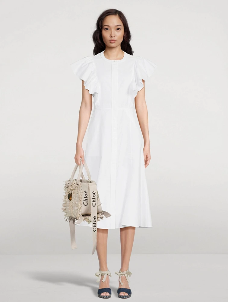 Flutter-Sleeve Poplin Shirt Dress