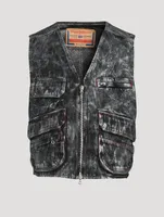 Cotton Utility Vest Marbled Print